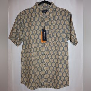 VISITOR Premium Charcoal Button Down Shirt With Floral Patterns. M. NWT.